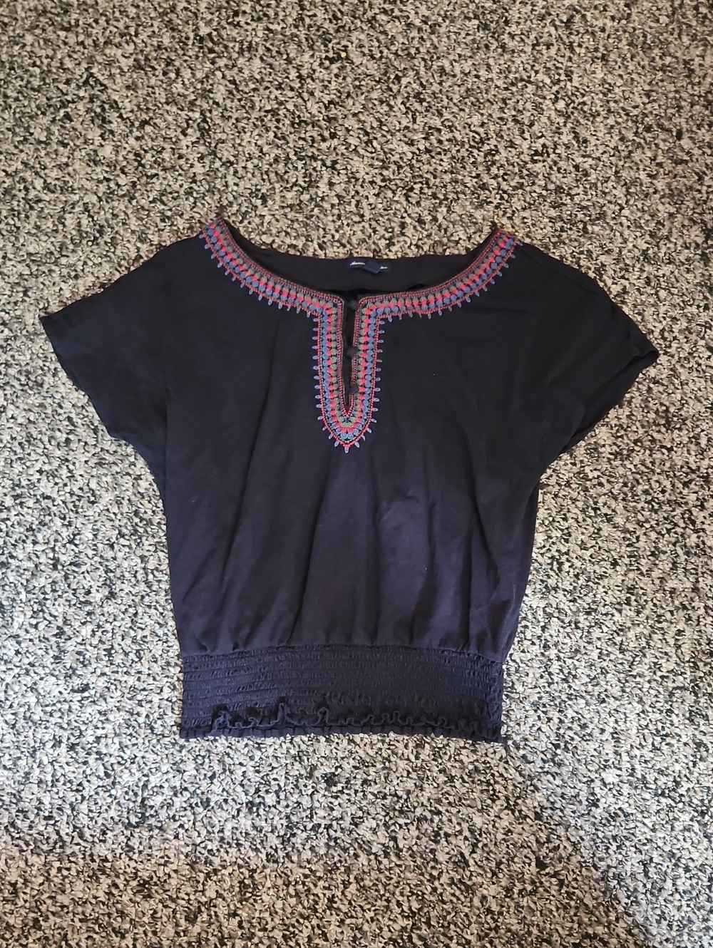 American Eagle Outfitters Navy Top with Embroidery